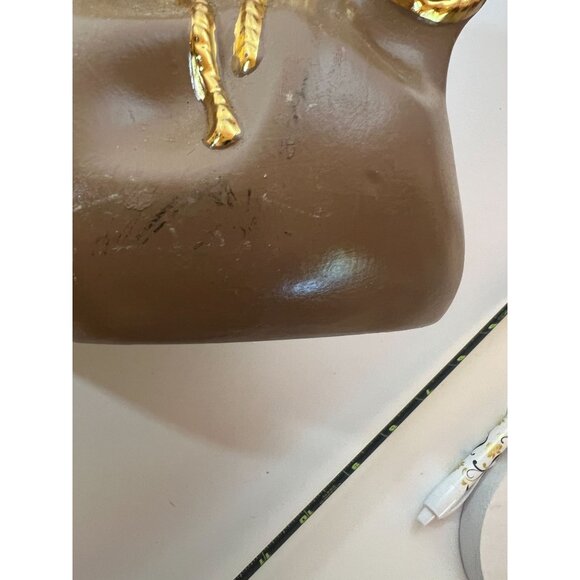 Vtg '70 Santa Claus Jolly St Nick Ceramic Figurine Gift bag bell homemade signed - Picture 5 of 9